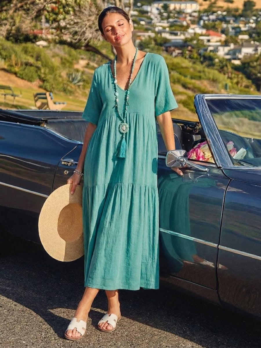 Rhonda | Women's V-Neck Tiered Boho Maxi Dress