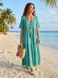 Rhonda | Women's V-Neck Tiered Boho Maxi Dress