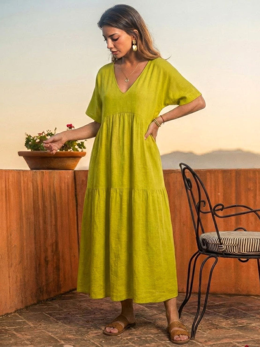 Rhonda | Women's V-Neck Tiered Boho Maxi Dress