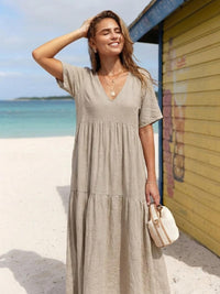Rhonda | Women's V-Neck Tiered Boho Maxi Dress