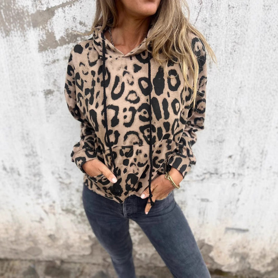 Rhonda | Women's Leopard Print Pockets Hooded Casual Hoodie