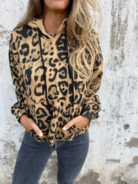 Rhonda | Women's Leopard Print Pockets Hooded Casual Hoodie in Dark Camel