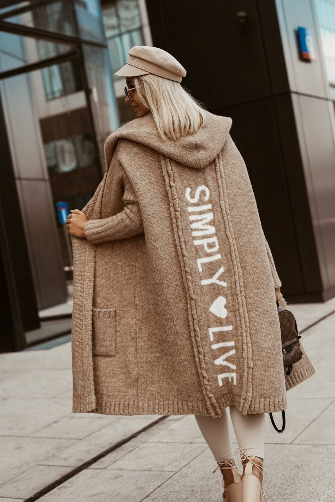 Rhonda | Women's Long Sleeve Pockets Knit Coat in Beige