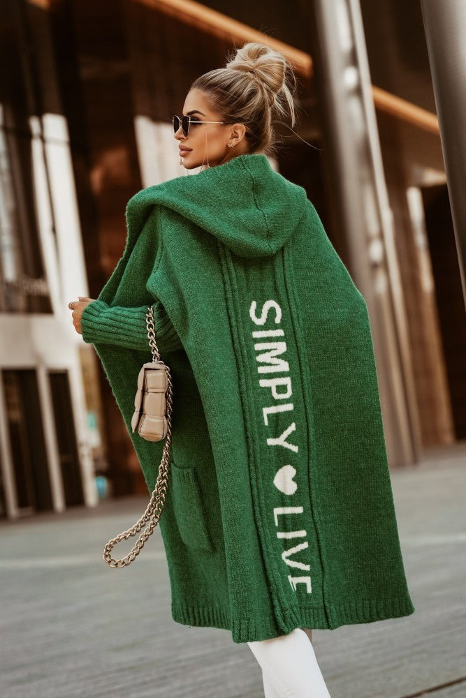 Rhonda | Women's Long Sleeve Pockets Knit Coat in Green