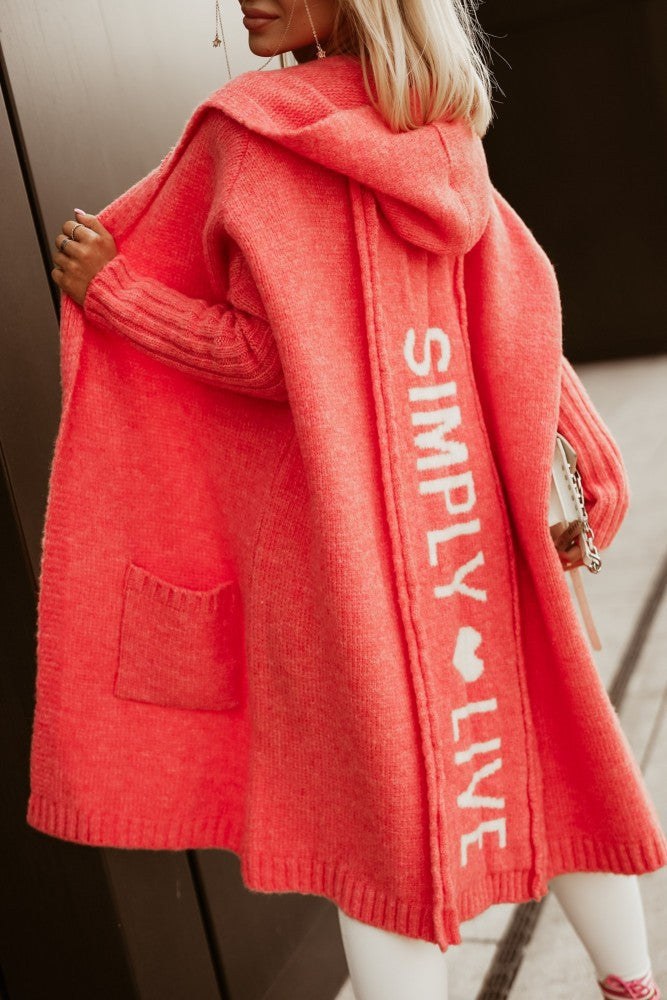 Rhonda | Women's Long Sleeve Pockets Knit Coat in Orange Red
