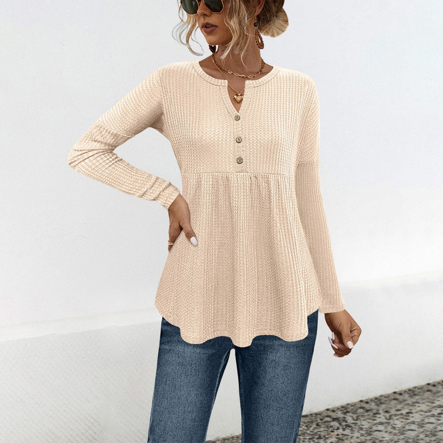 Ricarda | Women's Button Detail Long Sleeve Tunic in Apricot