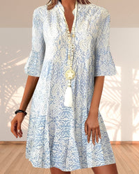 Rilla | Women's Floral Boho Midi Dress in Blue