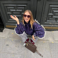 Rita | Women's Long Sleeve Ruffle Blouse in Gestreift