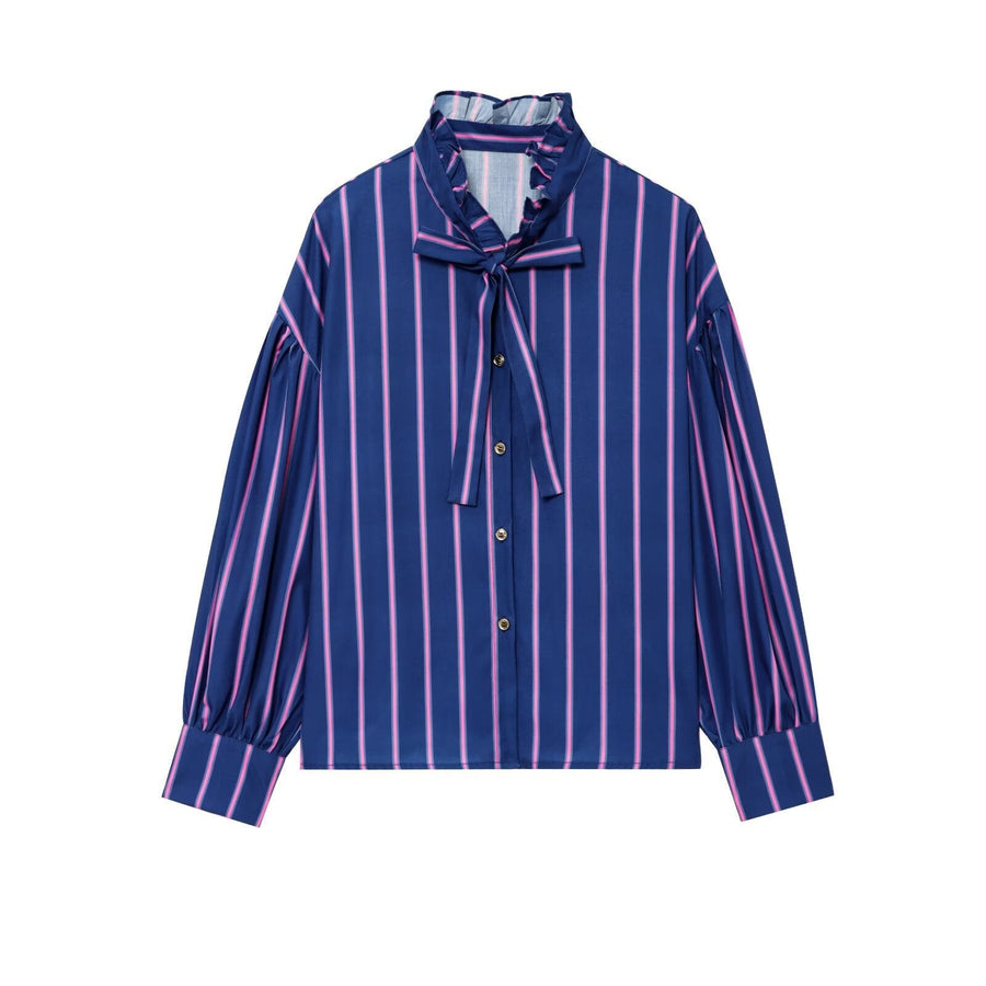 Rita | Women's Long Sleeve Ruffle Blouse in Gestreift
