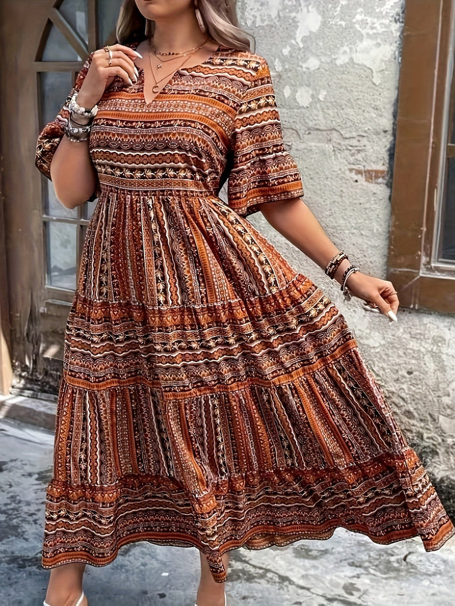 Roberta | Women's Flowy Printed Boho Midi Dress