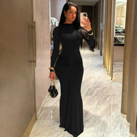 Roberte | Women's Long Sleeve Bodycon Evening Dress in Black
