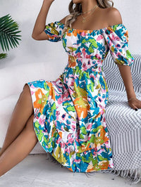 Robin | Women's Off-Shoulder Boho Midi Dress in Green