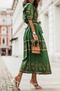Rochelle | Women's Printed Belted Boho Midi Dress