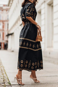 Rochelle | Women's Printed Belted Boho Midi Dress