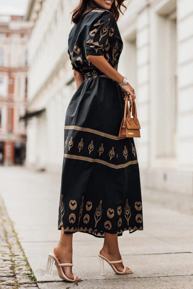 Rochelle | Women's Printed Belted Boho Midi Dress