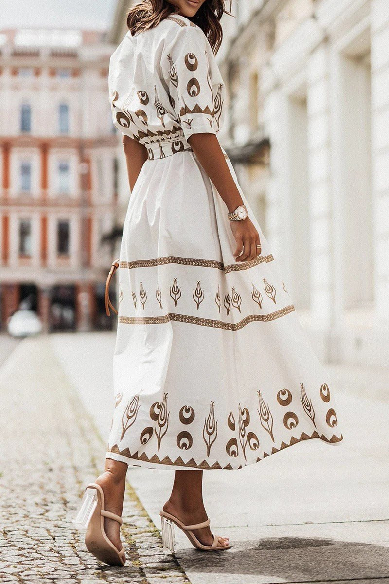 Rochelle | Women's Printed Belted Boho Midi Dress