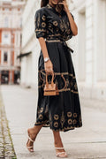 Rochelle | Women's Printed Belted Boho Midi Dress