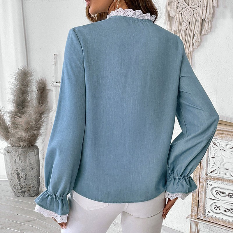 Rochelle | Women's Long Sleeve Lace Blouse in Blue