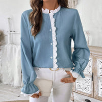 Rochelle | Women's Long Sleeve Lace Blouse in Blue