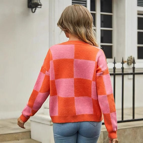 Rochelle | Women's Plaid Fashionable Cardigan in Red