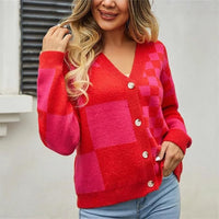 Rochelle | Women's Plaid Fashionable Cardigan in Red