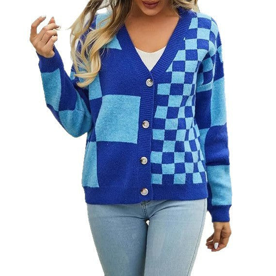 Rochelle | Women's Plaid Fashionable Cardigan in Red