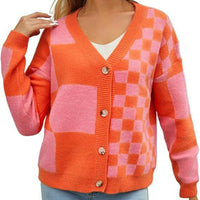 Rochelle | Women's Plaid Fashionable Cardigan in Red