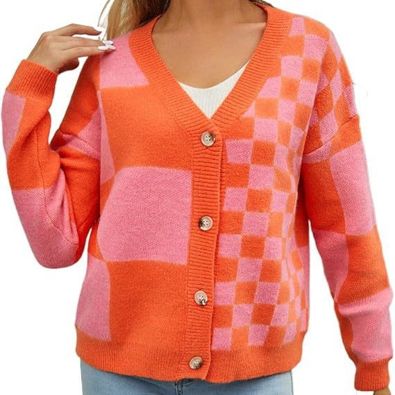 Rochelle | Women's Plaid Fashionable Cardigan in Red