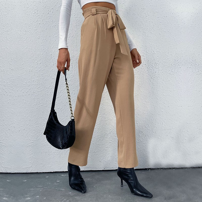 Rohesia | Women's Tie Belt Belted Elegant Pants – Dress Pants in Khaki