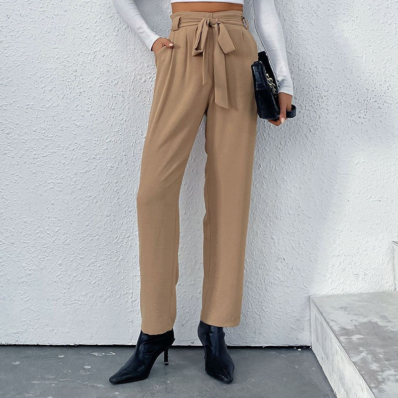 Rohesia | Women's Tie Belt Belted Elegant Pants – Dress Pants in Khaki