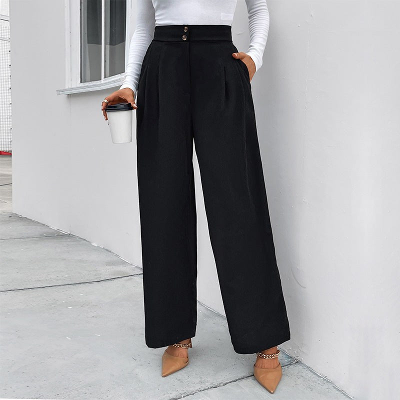 Romaine | Women's Button Detail Textured Elegant Pants – Dress Pants in Black
