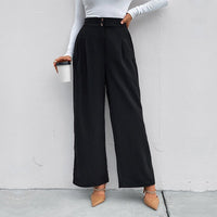 Romaine | Women's Button Detail Textured Elegant Pants – Dress Pants in Black