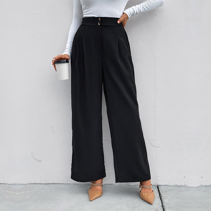 Romaine | Women's Button Detail Textured Elegant Pants – Dress Pants in Black