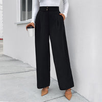 Romaine | Women's Button Detail Textured Elegant Pants – Dress Pants in Black