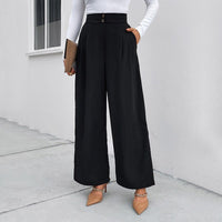 Romaine | Women's Button Detail Textured Elegant Pants – Dress Pants in Black