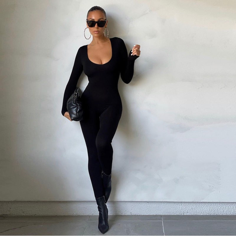 Romilda | Women's Long Sleeve Bodycon Jumpsuit in Black