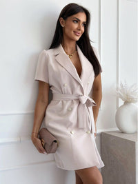 Romilly | Women's Button Detail Belted Blazer in Apricot