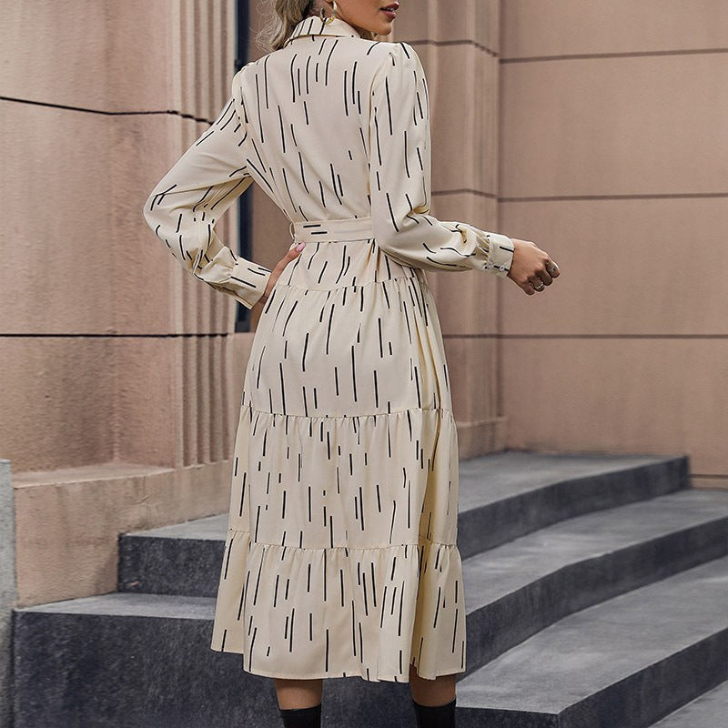 Romilly | Women's Tie Belt Long Sleeve Belted Fashionable Shirt in Apricot