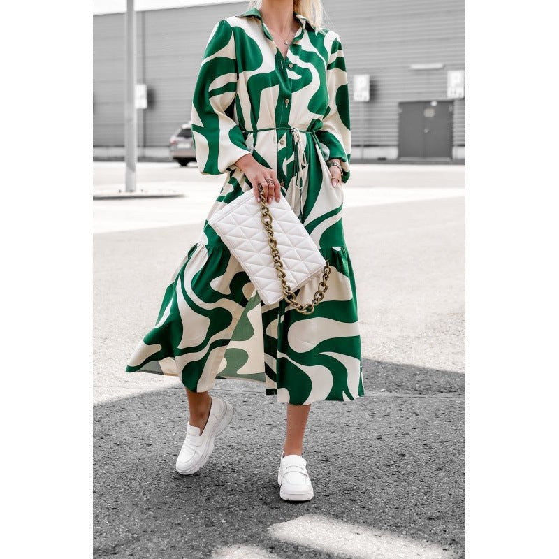 Romualda | Women's Long Sleeve Dress in Green