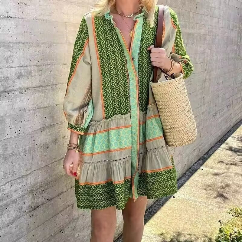 Romy | Women's Long Sleeve Ruffle Elegant Shirt in Green