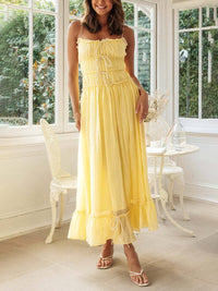 Rosalba | Women's Spaghetti Strap Boho Midi Dress in Yellow