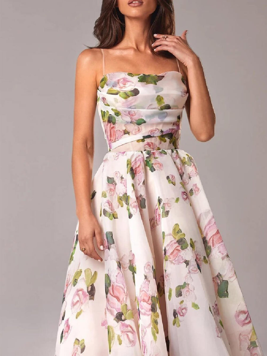 Rosalie | Women's Spaghetti Strap A-Line Boho Midi Dress