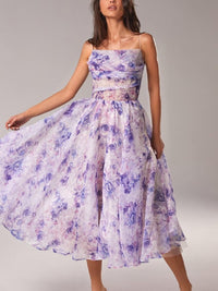 Rosalie | Women's Spaghetti Strap A-Line Boho Midi Dress in Purple