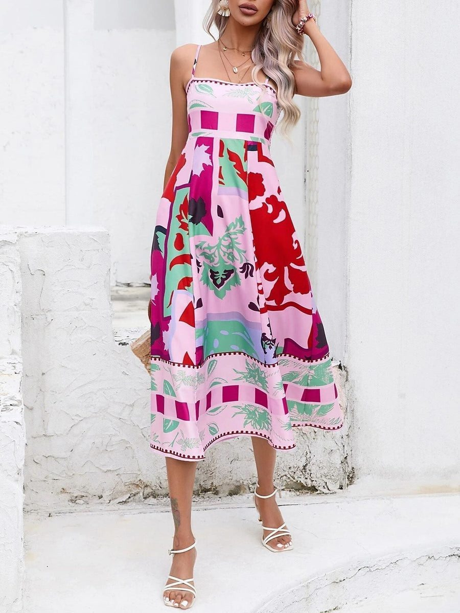 Rosalind | Women's Square Neck Boho Midi Dress