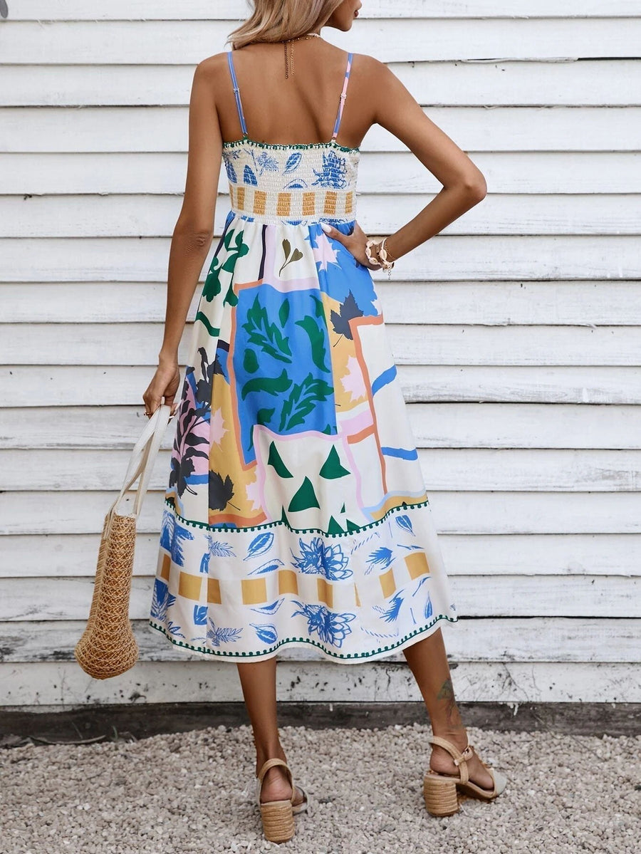 Rosalind | Women's Square Neck Boho Midi Dress