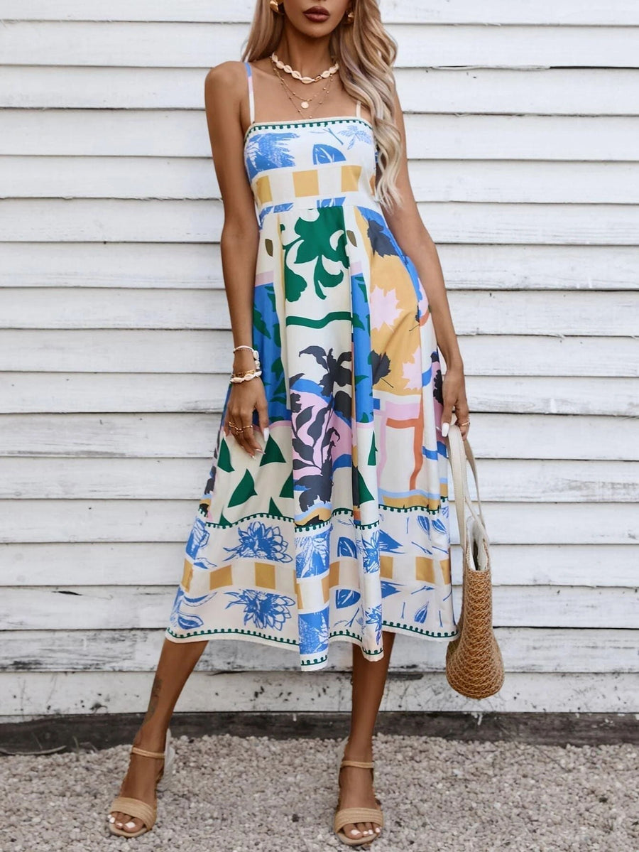 Rosalind | Women's Square Neck Boho Midi Dress