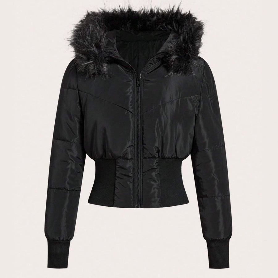 Rosalind | Women's Faux Fur Cozy Hooded Jacket in Black