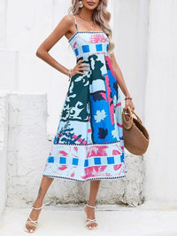 Rosalind | Women's Square Neck Boho Midi Dress in Blue
