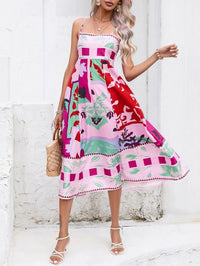 Rosalind | Women's Square Neck Boho Midi Dress in Pink