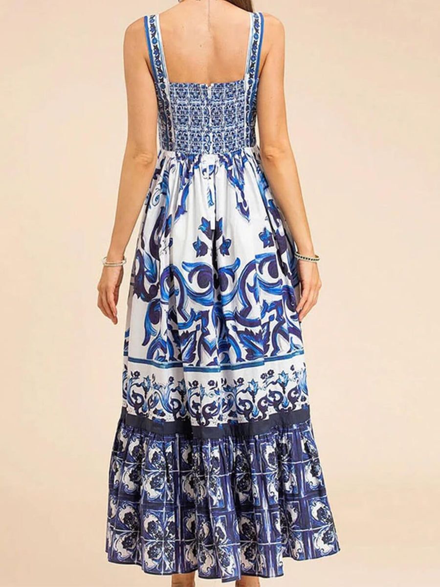 Rosamund | Women's Square Neck Tiered Boho Midi Dress